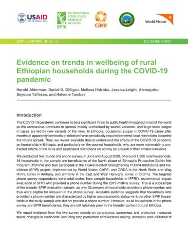 Evidence on trends in wellbeing of rural Ethiopian households during the COVID-19 pandemic