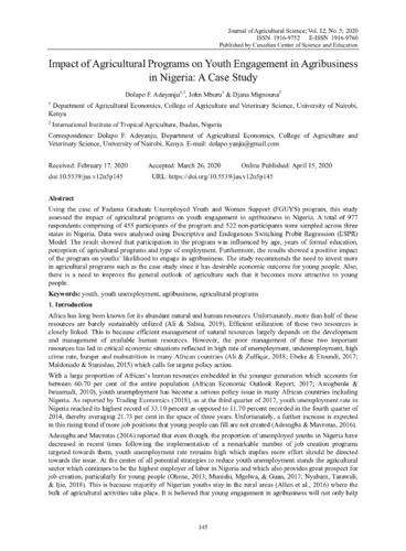 Impact of agricultural programs on youth engagement in agribusiness: a case study