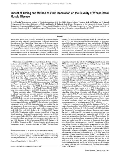 Impact of timing and method of virus inoculation on the severity of wheat streak mosaic disease