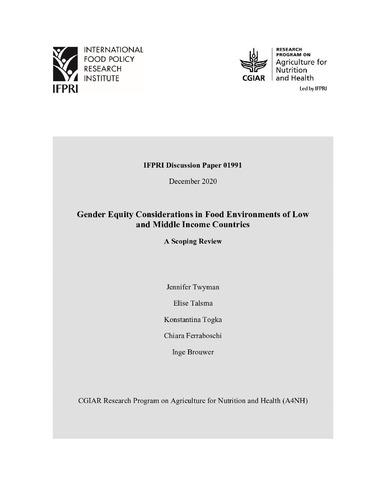 Gender equity considerations in food environments of low and middle income countries: A scoping review