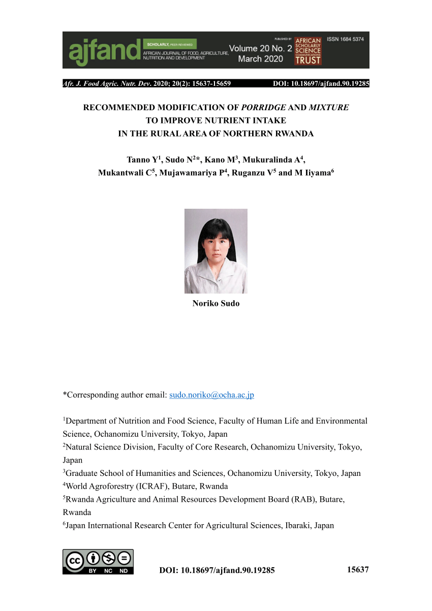 Recommended modification of porridge and mixture to improve nutrient intake in the rural area of Northern Rwanda