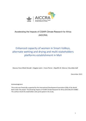 Enhanced capacity of women in Smart-Valleys, alternate wetting and drying and multi-stakeholders platforms establishment in Mali