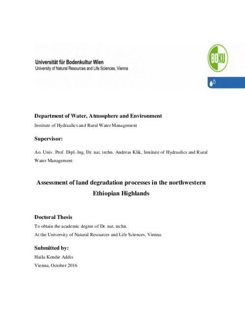 Assessment of land degradation processes in the northwestern Ethiopian Highlands