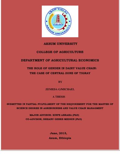 The role of gender in dairy value chain: The case of central Zone of Tigray