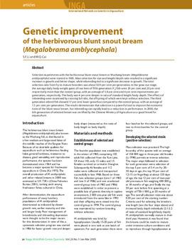 Genetic improvement of the herbivorous blunt snout bream (Megalobrama amblycephala)