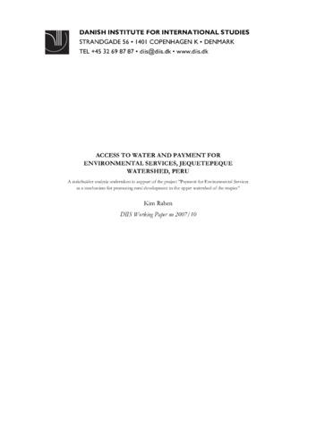Access to water and payment for environmental services: Jequetepeque watershed Peru