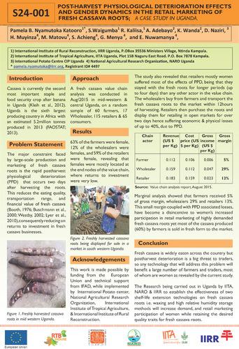 Post-harvest physiological deterioration effects and gender dynamics in the retail marketing of fress cassava roots. A case study in Uganda.