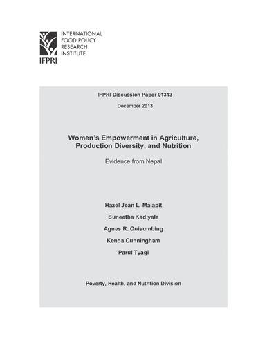 Women’s empowerment in agriculture, production diversity, and nutrition: Evidence from Nepal