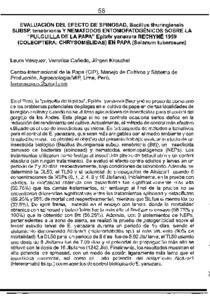 Evaluacion del efecto de Spinosad, Bacillus thuringiensis subsp. tenebrionis y nematodos entomopatogenicos sobre la pulguilla de la papa Epitrix yanazara Bechyne 1959 (Coleoptera: Chrysomelidae) en papa (Solanum tuberosum).