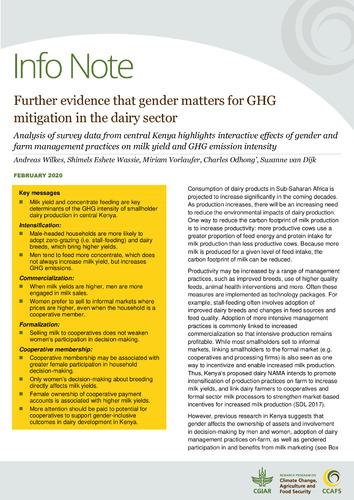 Further evidence that gender matters for GHG mitigation in the dairy sector: Analysis of survey data from central Kenya highlights interactive effects of gender and farm management practices on milk yield and GHG emission intensity