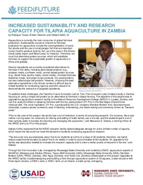 Increased sustainability and research capacity for tilapia aquaculture in Zambia