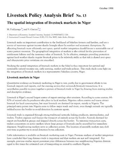 LPA Brief no. 13. The spatial integration of livestock markets in Niger