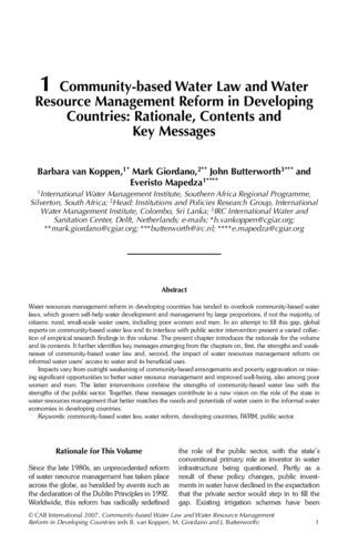 Community-based water law and water resource management reform in developing countries: rationale, contents and key messages