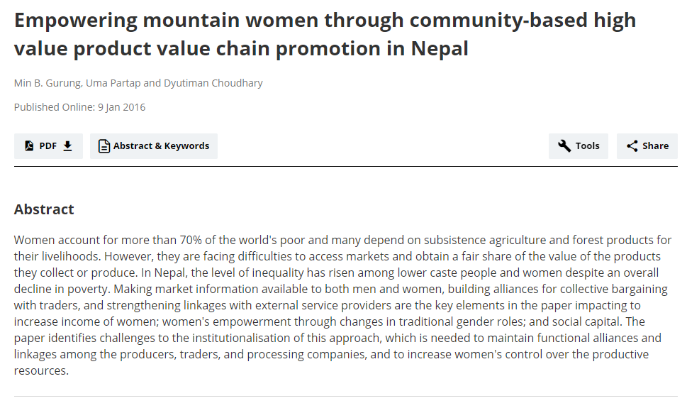 Empowering mountain women through community-based 