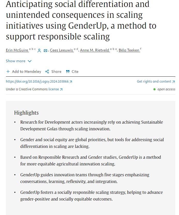 Anticipating social differentiation and unintended consequences in scaling initiatives using GenderUp, a method to support responsible scaling