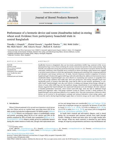Performance of a hermetic device and neem (Azadirachta indica) in storing wheat seed: Evidence from participatory household trials in central Bangladesh