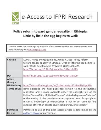 Policy reform toward gender equality in Ethiopia: Little by little the egg begins to walk