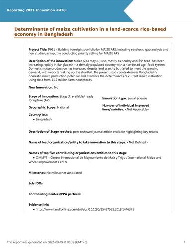 Determinants of maize cultivation in a land-scarce rice-based economy in Bangladesh