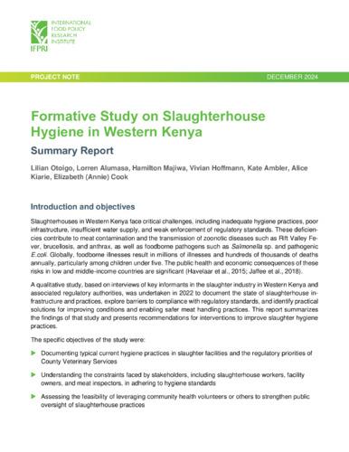 Formative study on slaughterhouse hygiene in Western Kenya: Summary Report