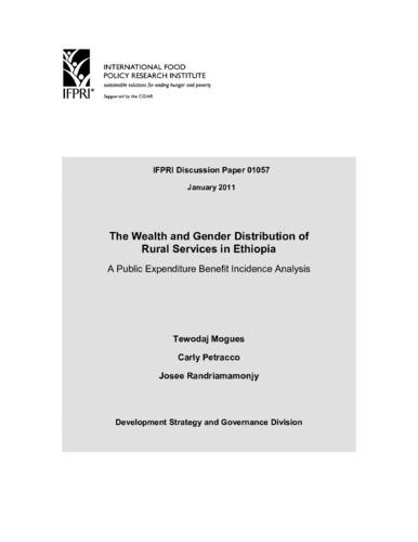 The wealth and gender distribution of rural services in Ethiopia: A public expenditure benefit incidence analysis