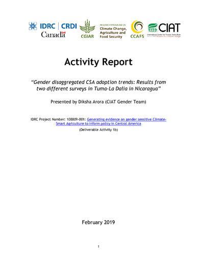 Activity Report: “Gender disaggregated CSA adoption trends: Results from two different surveys in Tuma-La Dalia in Nicaragua”