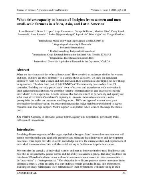 What drives capacity to innovate? Insights from women and men small-scale farmers in Africa, Asia, and Latin America