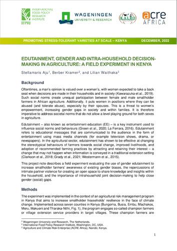Edutainment, gender and intra-household decision-making in agriculture: A field experiment in Kenya