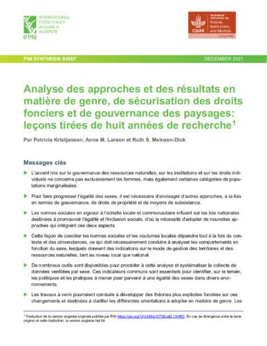 Exploring gender, tenure security, and landscape governance approaches and findings: Lessons from eight years of research