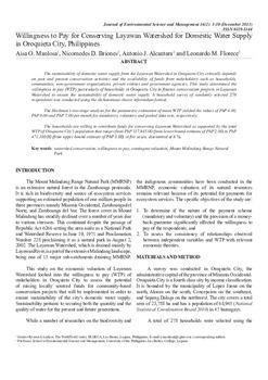 Willingness to pay for conserving Layawan watershed for domestic water supply in Oroquieta City, Philippines