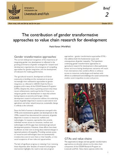 The contribution of gender transformative approaches to value chain research for development