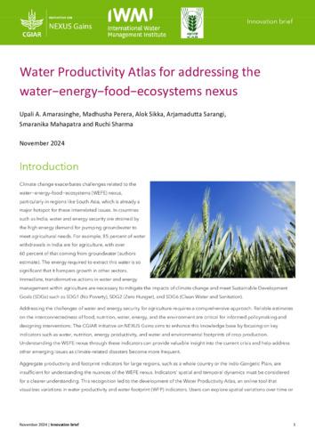 Water productivity atlas for addressing the water-energy-food-ecosystems nexus