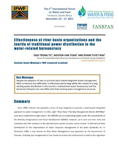 Effectiveness of river basin organizations and the inertia of traditional power distribution in the water-related bureaucracy