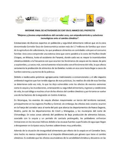 Informe final de actividades de CIAT en el marco del proyecto “Mujeres y jóvenes emprendedores del corredor seco, con empoderamiento y soluciones tecnológicas ante el cambio climático”.