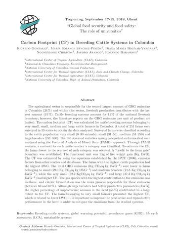 Carbon Footprint (CF) in Breeding Cattle Systems in Colombia