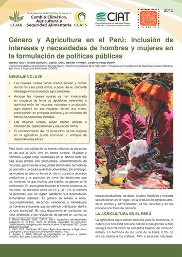 Género y Agricultura en el Perú: Inclusión de intereses y necesidades de hombres y mujeres en la formulación de políticas públicas