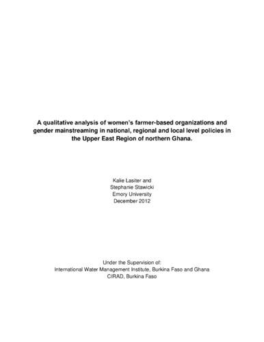 A qualitative analysis of women’s farmer-based organizations and gender mainstreaming in national, regional and local level policies in the upper east region of northern Ghana