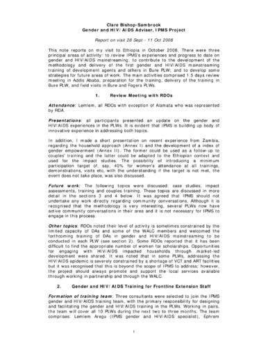 Visit report on IPMS's experiences and progress on gender and HIV/AIDS mainstreaming in Bure and Fogera PLWs, 28 September-11 October 2008