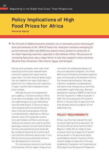 Policy implications of high food prices for Africa: IFPRI 2007-2008 Annual Report Essay