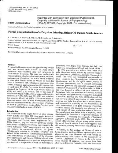 Partial characterization of a potyvirus infecting African oil palm in South America
