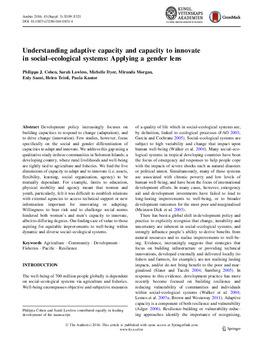 Understanding adaptive capacity and capacity to innovate in social-ecological systems: Applying a gender lens