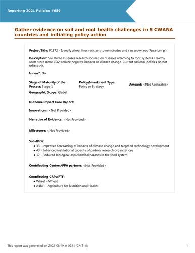 Gather evidence on soil and root health challenges in 5 CWANA countries and initiating policy action