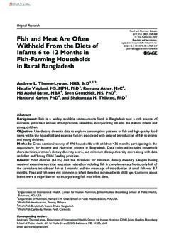 Fish and meat are often withheld from the diets of infants 6 to 12 months in fish-farming households in rural Bangladesh