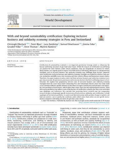 With and beyond sustainability certification: Exploring inclusive business and solidarity economy strategies in Peru and Switzerland