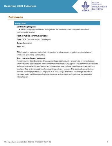 Impact of upstream watershed intervention on downstream irrigation, productivity and livelihoods of farming communities