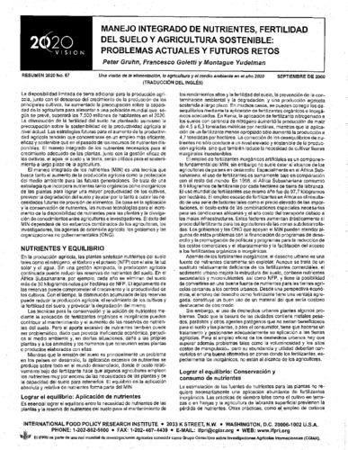 Manejo integrado de nutrientes, fertilidad del suelo y agricultura sostenible: problemas actuales y futuros retos