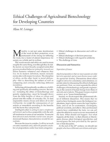 Agricultural biotechnology and the poor : proceedings of an international conference, Washington, D.C., 21-22 October 1999. Ethical challenges of agricultural biotechnology in developing countries.