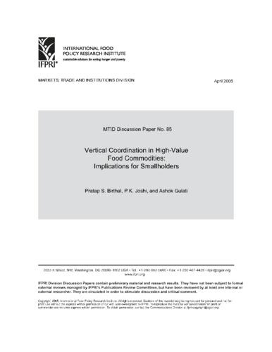 Vertical coordination in high-value commodities: implications for smallholders