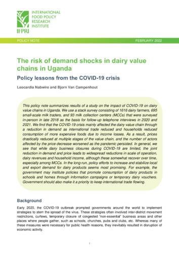 The risk of demand shocks in dairy value chains in Uganda: Policy lessons from the COVID-19 crisis