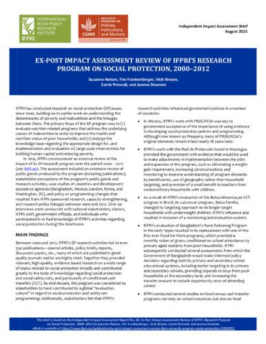 Ex-Post impact assessment review of IFPRI’s research program on social protection, 2000–2012