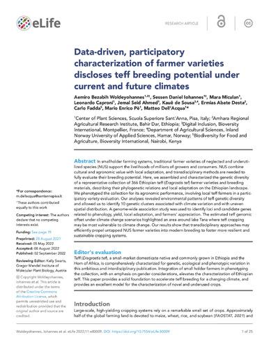 Data-driven, participatory characterization of farmer varieties discloses teff breeding potential under current and future climates